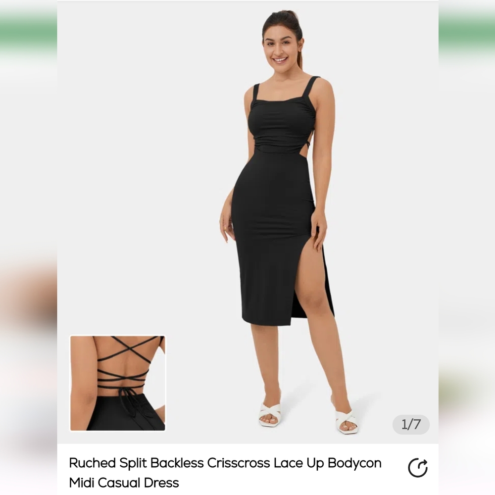Ruched Split Backless Crisscross Lace Up Bodycon Midi Casual Dress